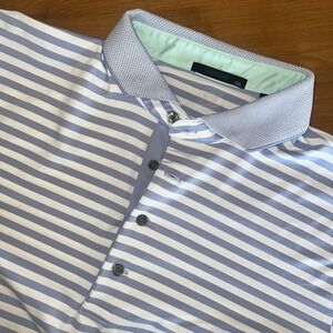 Greyson Polo Shirt Mens XXL Blue Striped Birdseye Cutaway Collar Stretch Golf 2X